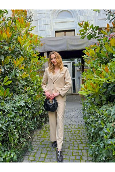 monanora Palazzo Pants Short Crop and Blazer Jacket Three Piece Suit