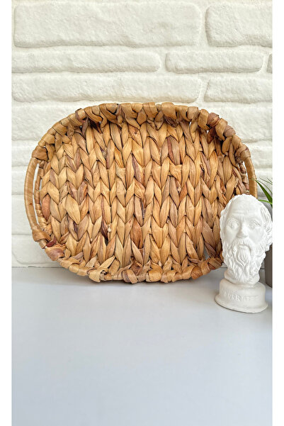 yeninesilevim Orta Boy Hasır Su Sümbülü Doğal Doku Dekoratif Çok Amaçlı Tepsi...