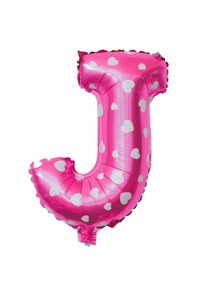 Flippy Balon folie metalică cu litera J, 40 cm, imprimeu cu inimioare, roz