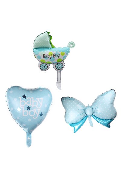 Teo Set 3 Baloane din Folie Metalizata, , Figurine Carucior, Inima, Fundita, ...