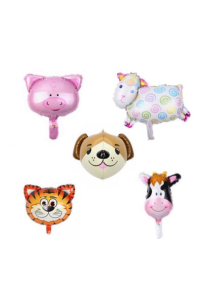 OEM Set of 5 Metallic Foil Balloons, Domestic Animal Figures, 30 cm2 included