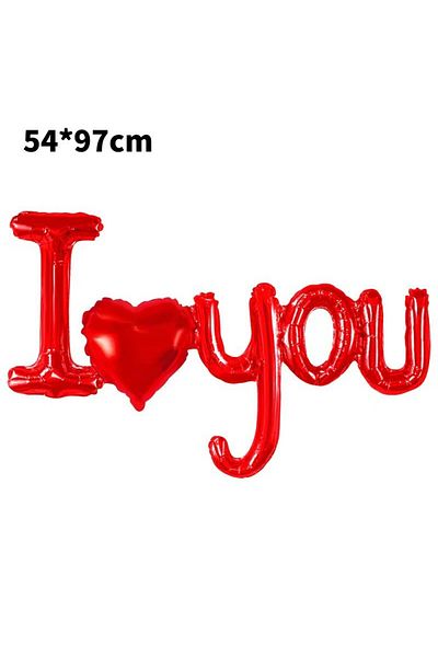 Flippy Balon, Figurine Litere Si Inima, Model I Love You, Tema Ziua Indragostitilor, 54x97 Cm, , Rosu
