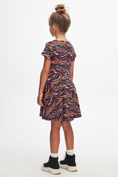 LOVETTI Colorful Waves Girl's Patterned Short Sleeve Dress