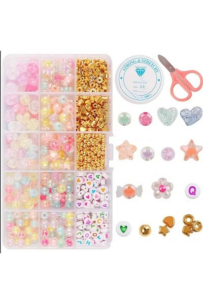 yiğit aksesuar Transparent Inner Colored Beads Letter Beads and Spacers Models Jewelry Making Supplies Set