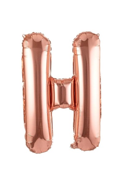 Flippy Balon folie litera H, pliabil, 100 cm, heliu sau aer, pachet individual, pai inclus, auriu roz