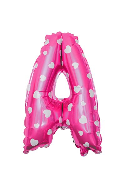 Flippy Balon Litera A, Flippy, 40 cm, Cu Imprimeu Inimioare, , Pai inclus, Roz