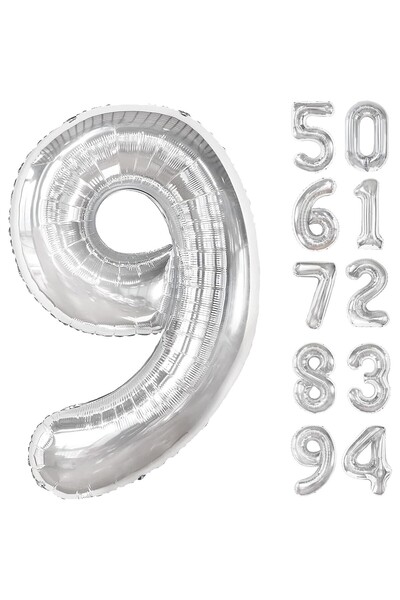 Flippy Metallic Foil Balloon Number Figurine, 100 cm, Silver, Number 9
