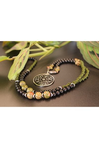 magıcgrange Natural Stone Moon Calendar Unakite Design Men Women Steel Necklace Handmade Accessory Summer Season