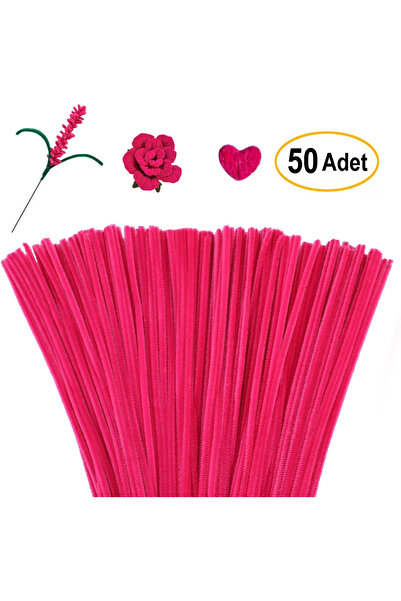 Dünya Magnet Fuşya Renkli 50 Adet Şönil, Tüylü Tel, Eğitici Şönil Seti, 30 cm...