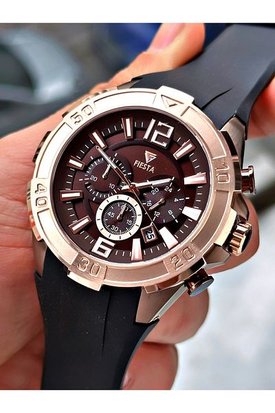 Fiesta Black Color Sport Silicone Steel Case Men Wrist Watch + Bracelet
