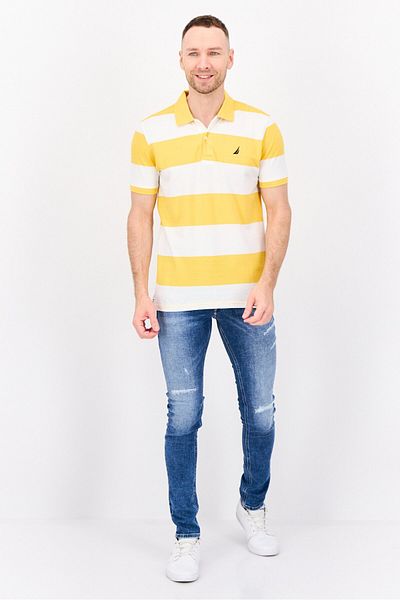 Nautica Men Regular Fit Embroidered Logo Short Sleeve Polo Shirt, Yellow/White