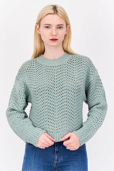 PİNK ROSE Women Mock Neck Knitted Sweater, Sage Green