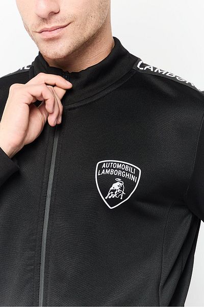 Lamborghini Men Mock Neck Brand Logo Long Sleeves Sweatshirt, Black