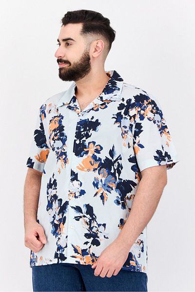 Perry Ellis Men Stretch Fit Short Sleeve Allover Printed Casual Shirt, Multicolor