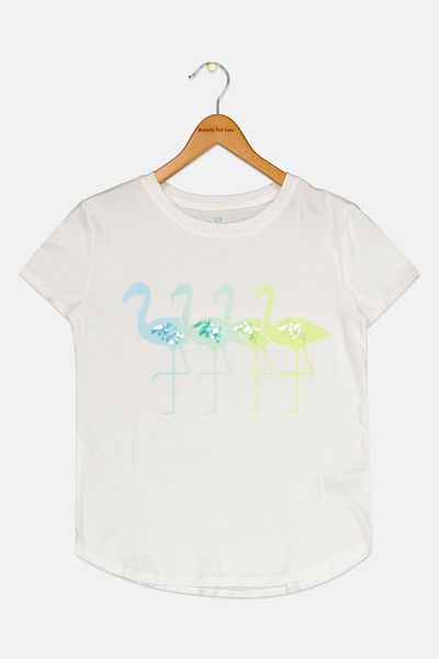 GAP Kids Girl Sequined Short Sleeve Top, White