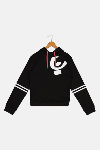 FREDDY Kids Girl Brand Logo Long Sleeves Hooded Sweatshirt, Black