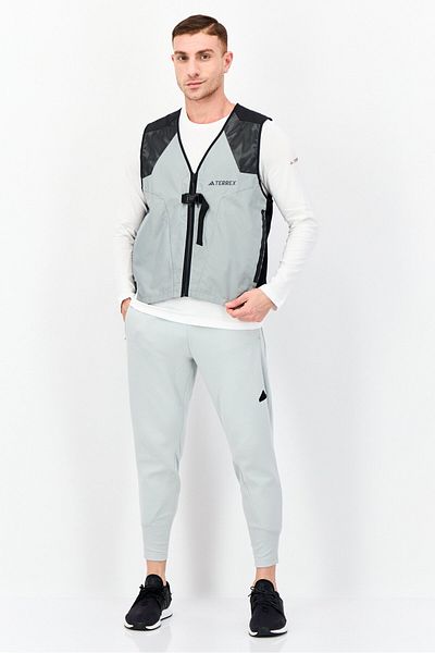 adidas Men Sportswear Fit Brand Logo Outdoor Vest Jacket, Sage Green