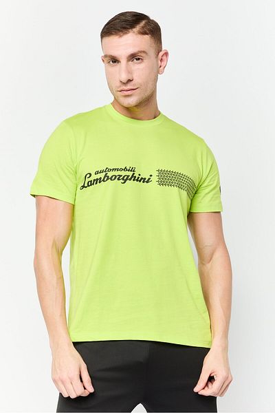 Lamborghini Men Sportswear Fit Short Sleeve Outdoor T-Shirt, Lime Green