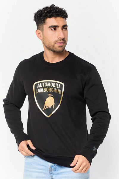 Lamborghini Men Crew Neck Brand Logo Sweatshirt, Black
