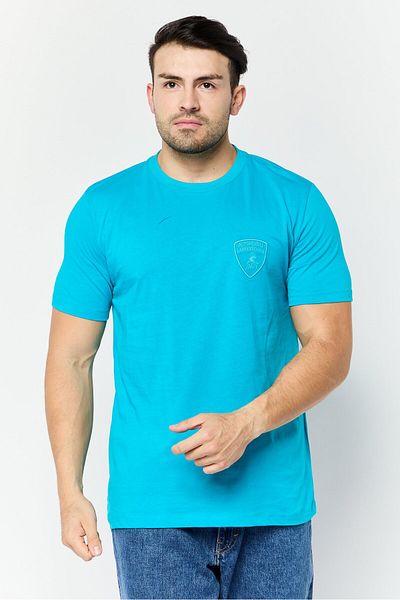 Lamborghini Men Crew Neck Short Sleeves Embroidered Logo T-Shirt, Aqua Blue