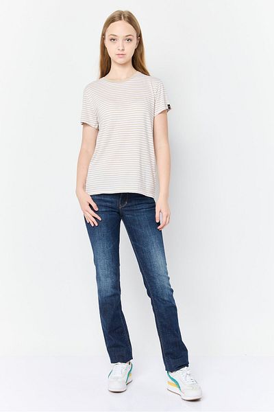 Dockers Women Round Neck Short Sleeve Stripe T-shirt, Multicolor