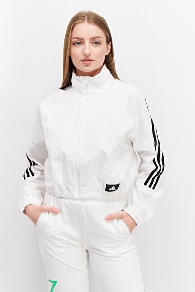 adidas سترة تدريب رياضية نسائية، أبيض/أسود