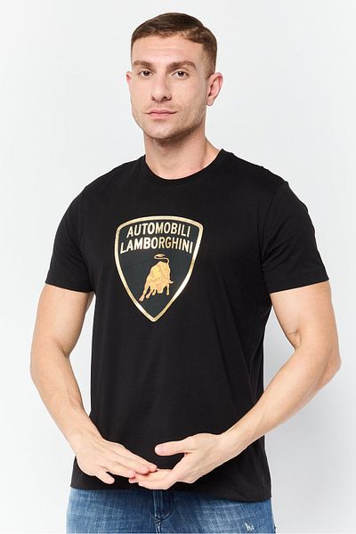 Lamborghini Men Crew Neck Short Sleeve Brand Logo T-Shirt, Black