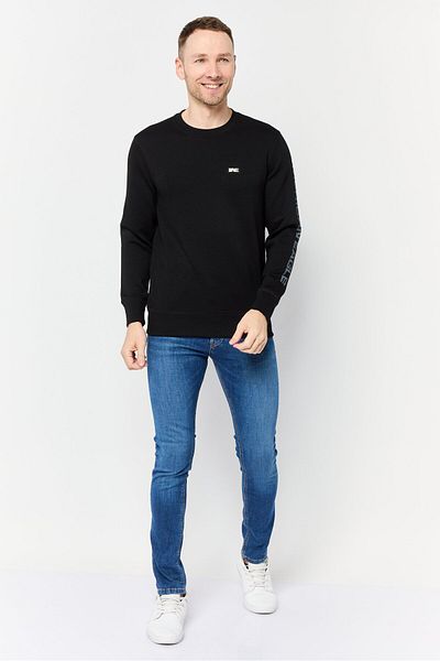 AMERICAN EAGLE Men Crew Neck Long Sleeve Brand Logo Sweatshirt, Black