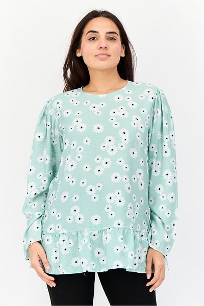 DeFacto Women Round Neck Long Sleeves Floral Print Blouse, Green