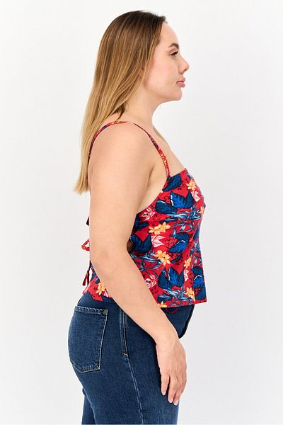 Tommy Jeans Women Square Neck Sleeveless Floral Print Tank Top, Multicolor