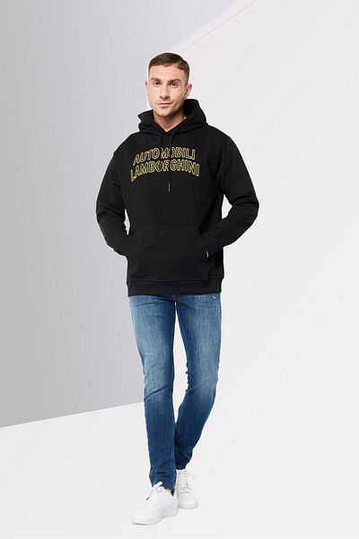 Lamborghini Men Embroidered Logo Long Sleeve Hoodie, Black