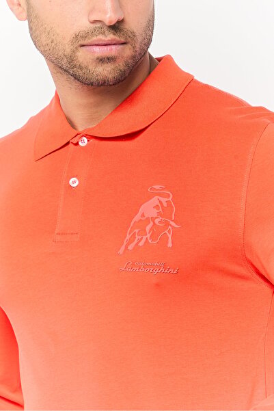 Lamborghini Men Sportswear Fit Long Sleeve Outdoor Polo Shirt, Red