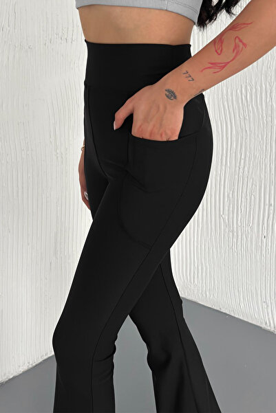 Swana سراويل رياضية عالية الخصر لشد وشد الجيوب - أسود