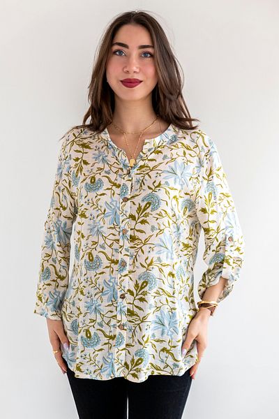 citycenterfashion Women's Plus Size Fold Sleeve Chemise Blouse, 100% Cotton Organic Linen