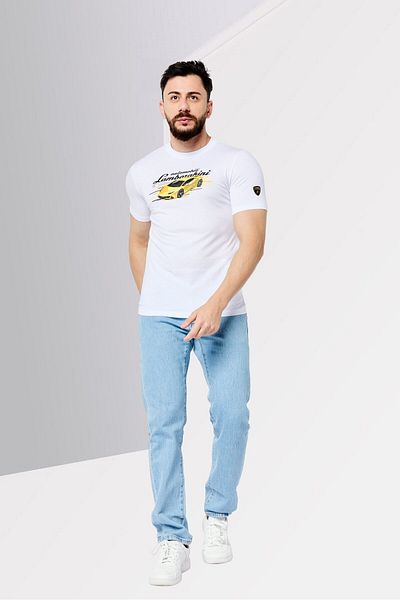 Lamborghini Men Crew Neck Short Sleeves Graphic Print T-shirt, White