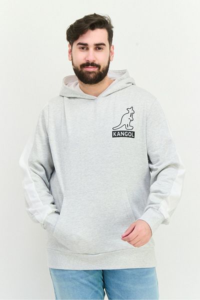 Kangol Men Brand Logo Long Sleeves Hooded Sweatshirt, Grey/black