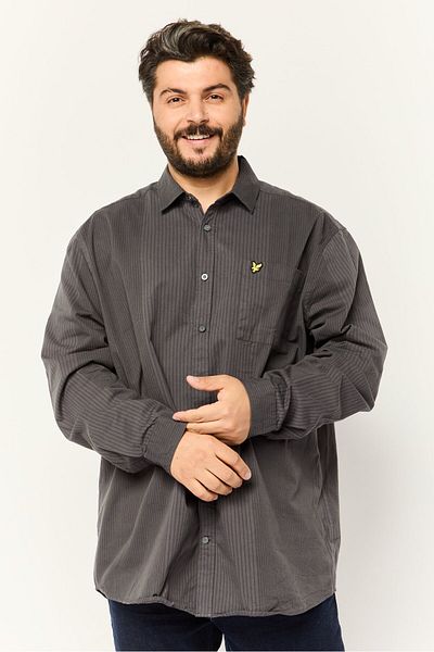 Lyle & Scott Men Regular Fit Micro Stripe Long Sleeve Casual Shirt, Dark Grey