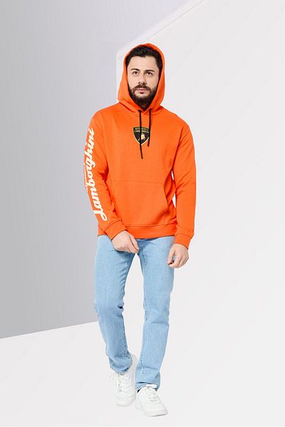 Lamborghini Men Brand Logo Long Sleeves Hoodie, Orange