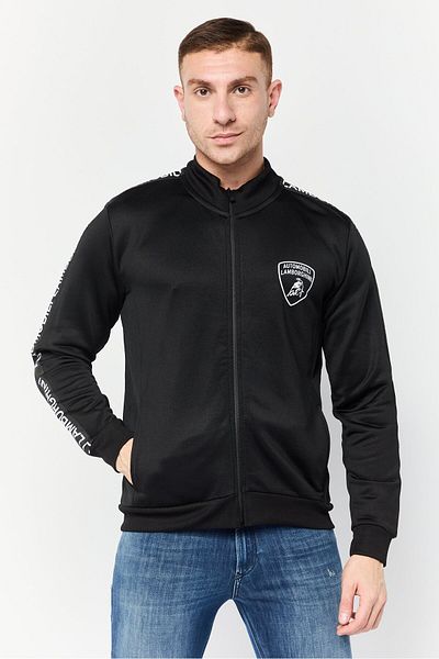 Lamborghini Men Mock Neck Brand Logo Long Sleeves Sweatshirt, Black