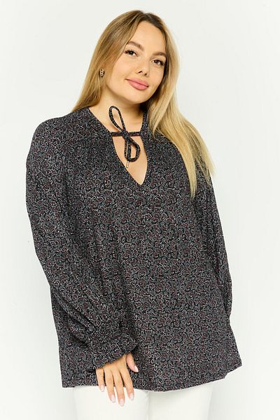 Michael Kors Women Tie Neck Long Sleeve Paisley Blouse, Black/Red