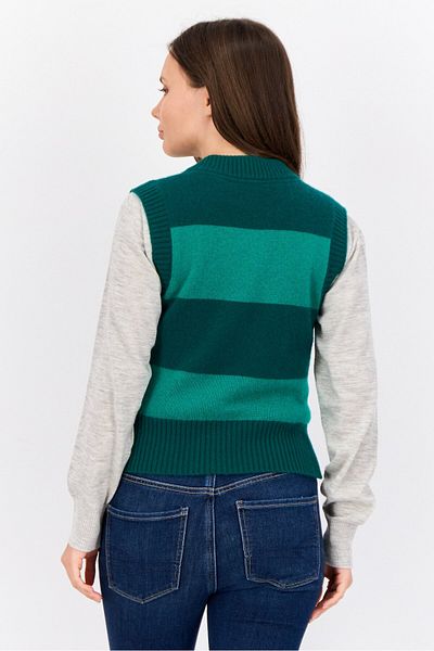 Esprit Women V Neck Sleeveless Knitted Vest Sweaters, Green