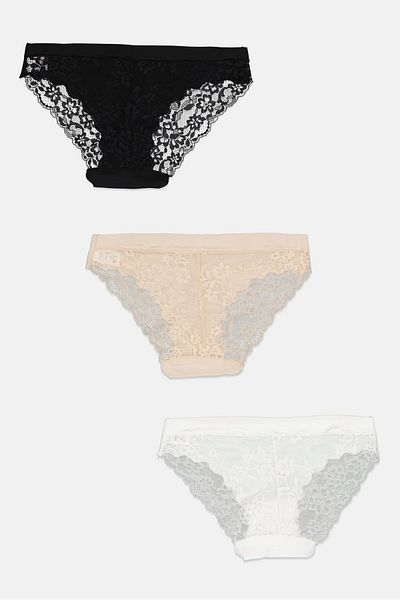 XOXO Women 3 Pieces Textured Laser Cut Brief, White/black