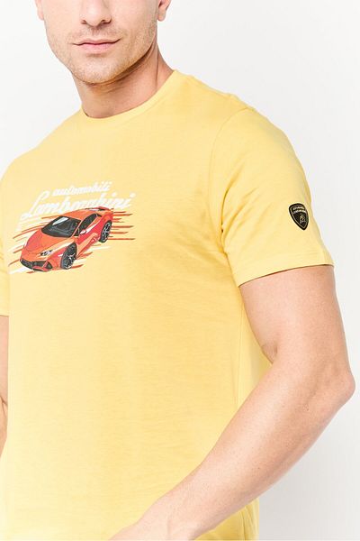 Lamborghini Men Crew Neck Short Sleeve Graphic Print T-Shirt, Yellow