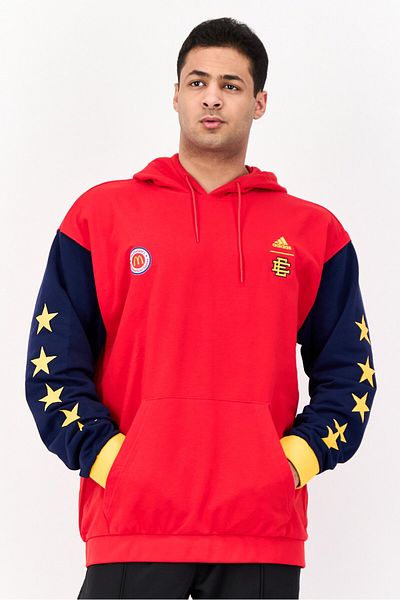 adidas Men Sportswear Fit Long Sleeves Basketball Hoodie, Red