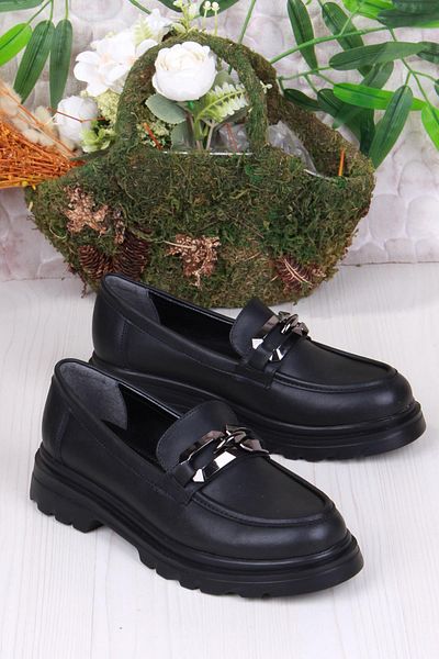 fort 35827 Black Skin Buckle Detailed Comfortable Loafer Women's Shoes
