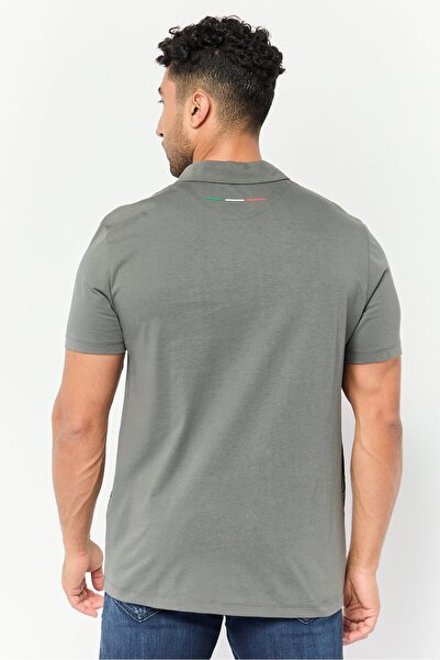 Lamborghini Men Regular Fit Graphic Print Short Sleeve Polo Shirts, Grey