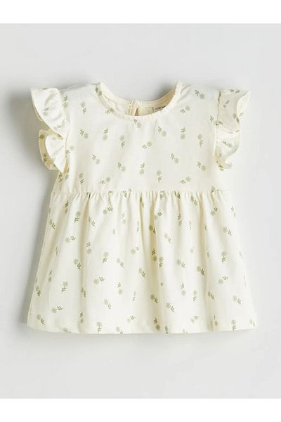 LC Waikiki Lcw Baby Ecru Crew Neck Floral Baby Girl Blouse and Leggings 2Pcs