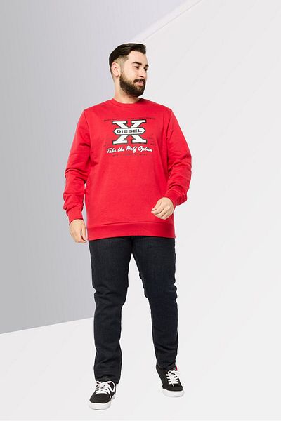 Diesel Men Crew Neck Brand Logo Long Sleeves Sweatshirt, Red