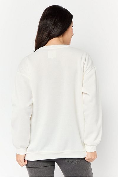 No Comment Women Crew Neck Long Sleeves Embroidered Sweatshirt, Cream