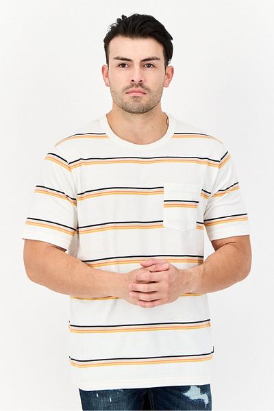 Dockers Men Crew Neck Short Sleeves Stripe T-shirt, Off White